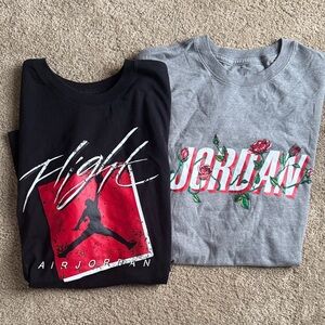 Jordan Tees (2) - Black with Red Graphic and Gray with Floral Design